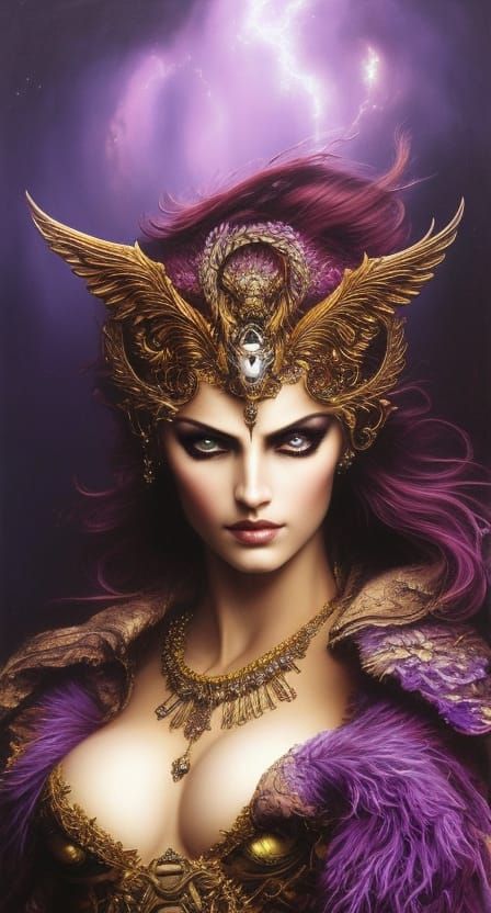 Eris: Hyperrealistic Goddess Portrait with Purple Eyes