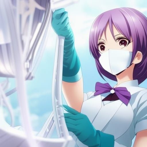 Anime Style Female Dentist in Mask and Gloves