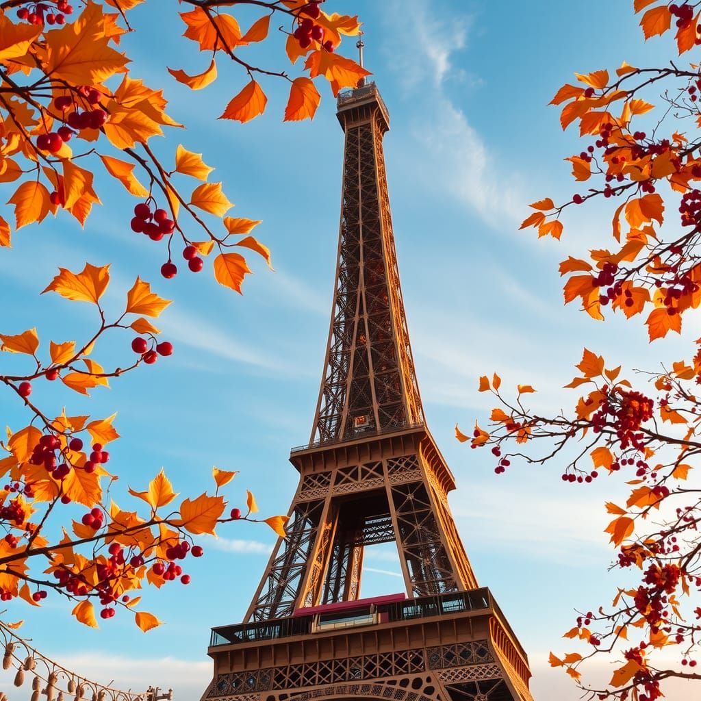 Eiffel Tower in Autumnal Impressionist Style