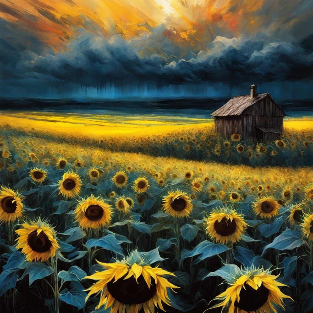 Storm over a field of sunflowers