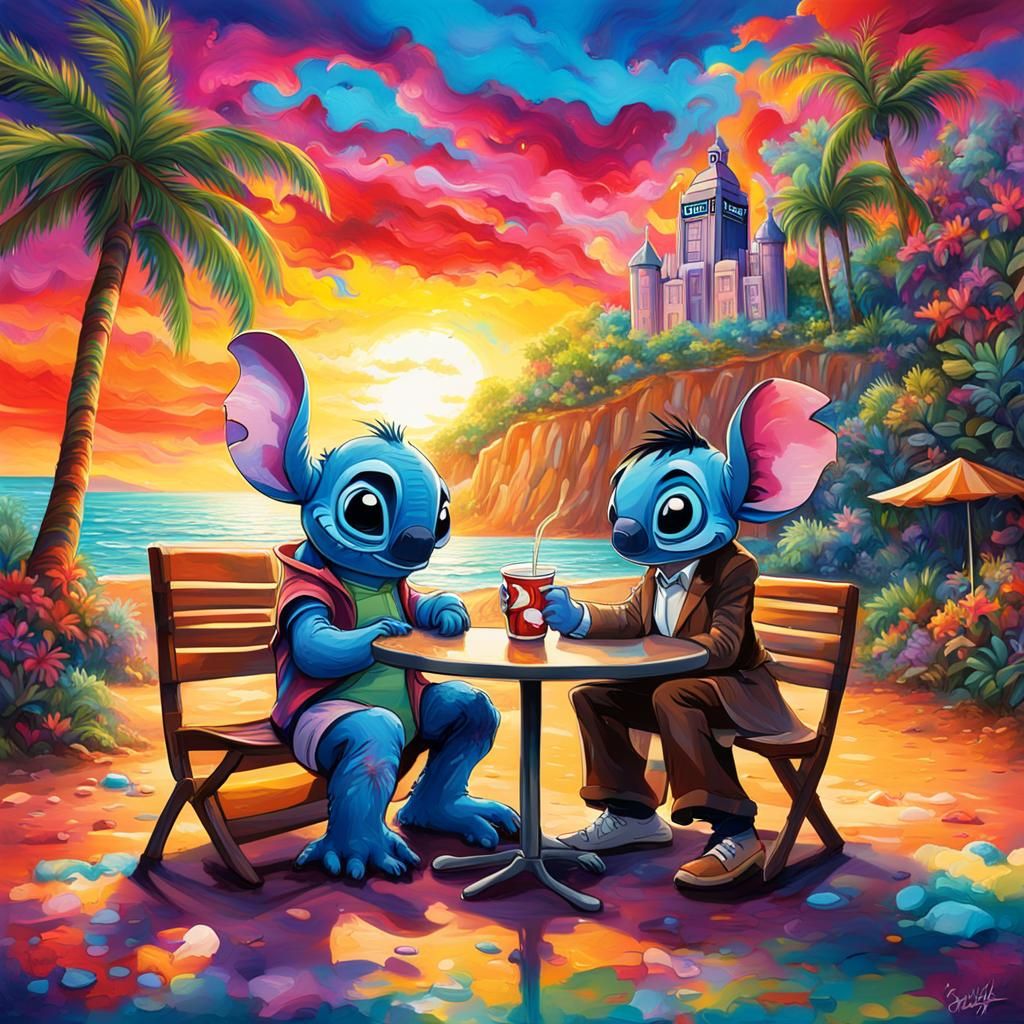Stitch and Doctor Who in Beach Cafe: Graffiti Art