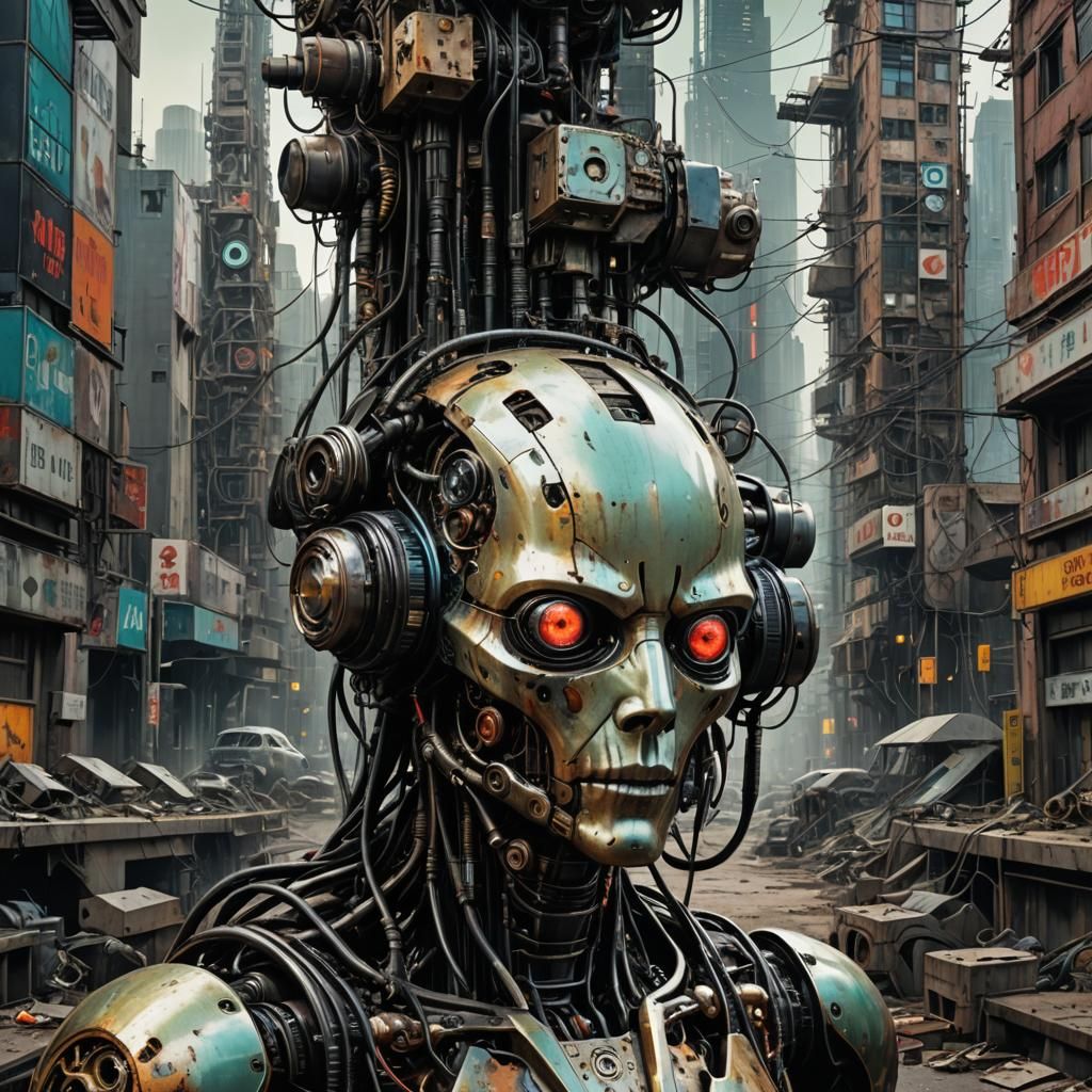 Neon City Ruins Amidst Post-Apocalyptic Decay