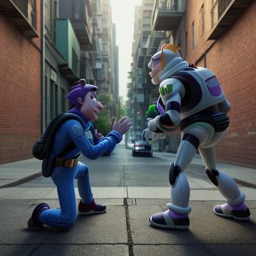 Buzz Lightyear in a High-Contrast Dispute with Sonic the Hed...