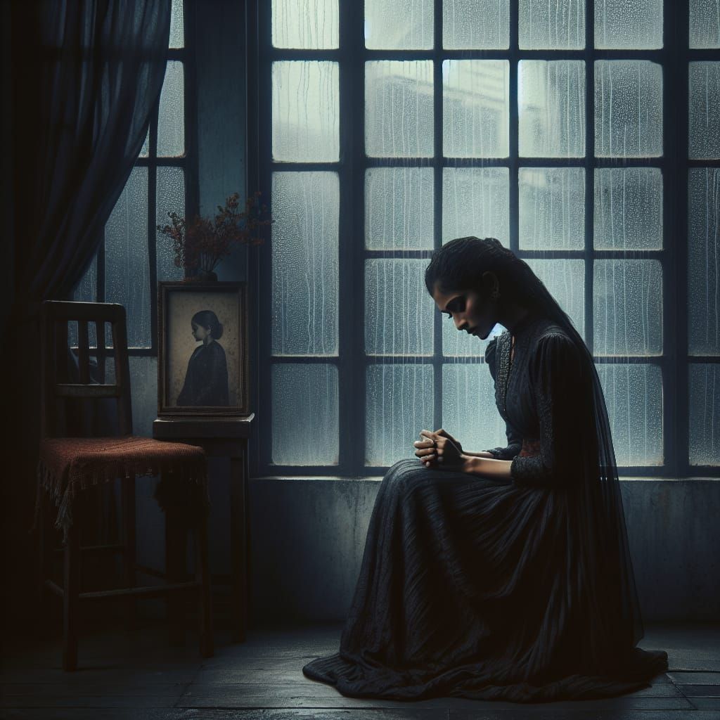 South Asian Woman Expressing Grief in the Rain