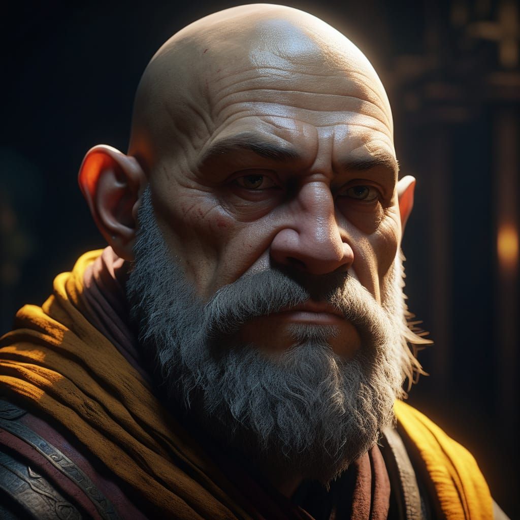 Vibrant Dwarf Monk Portrait in Cinematic Fantasy Style