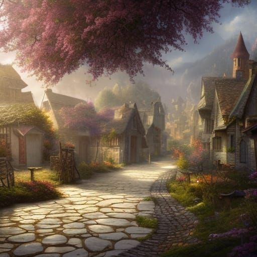 Picturesque Cobbled Street Leading to the Sea