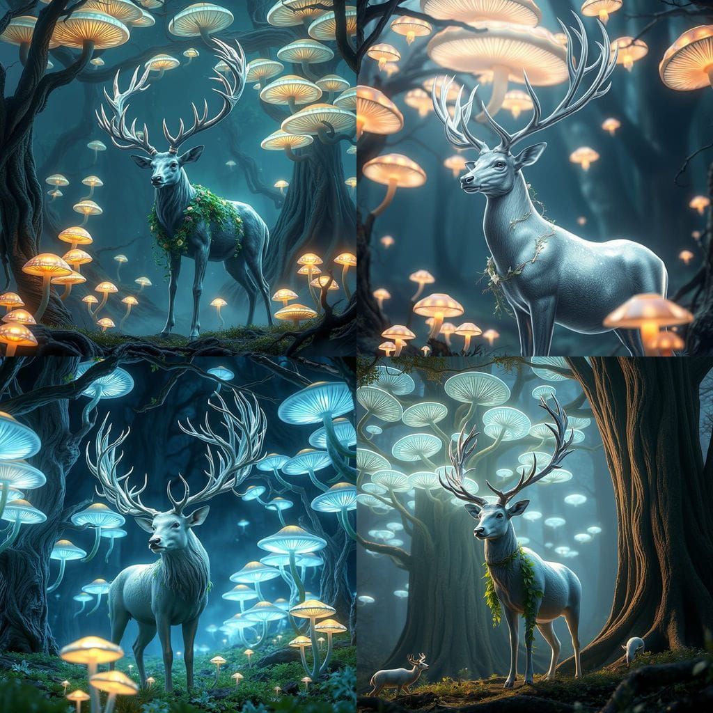 Majestic Silver Stag in Mystical Forest Glade