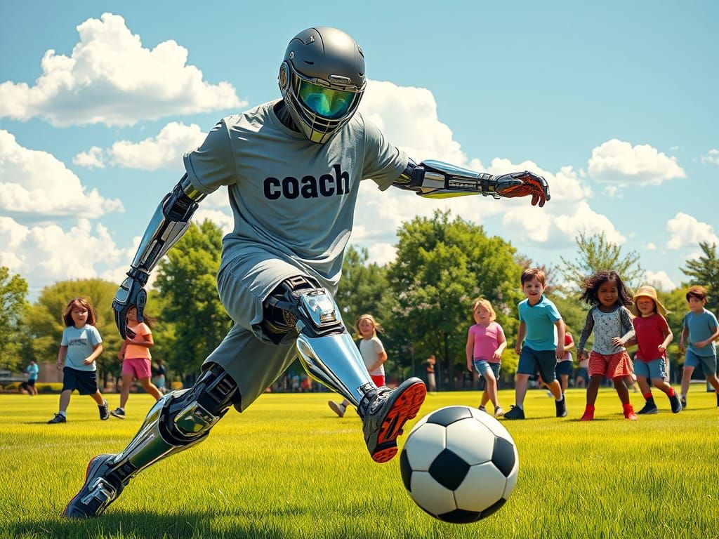 Cyborg Soccer Player in Comic Book Style