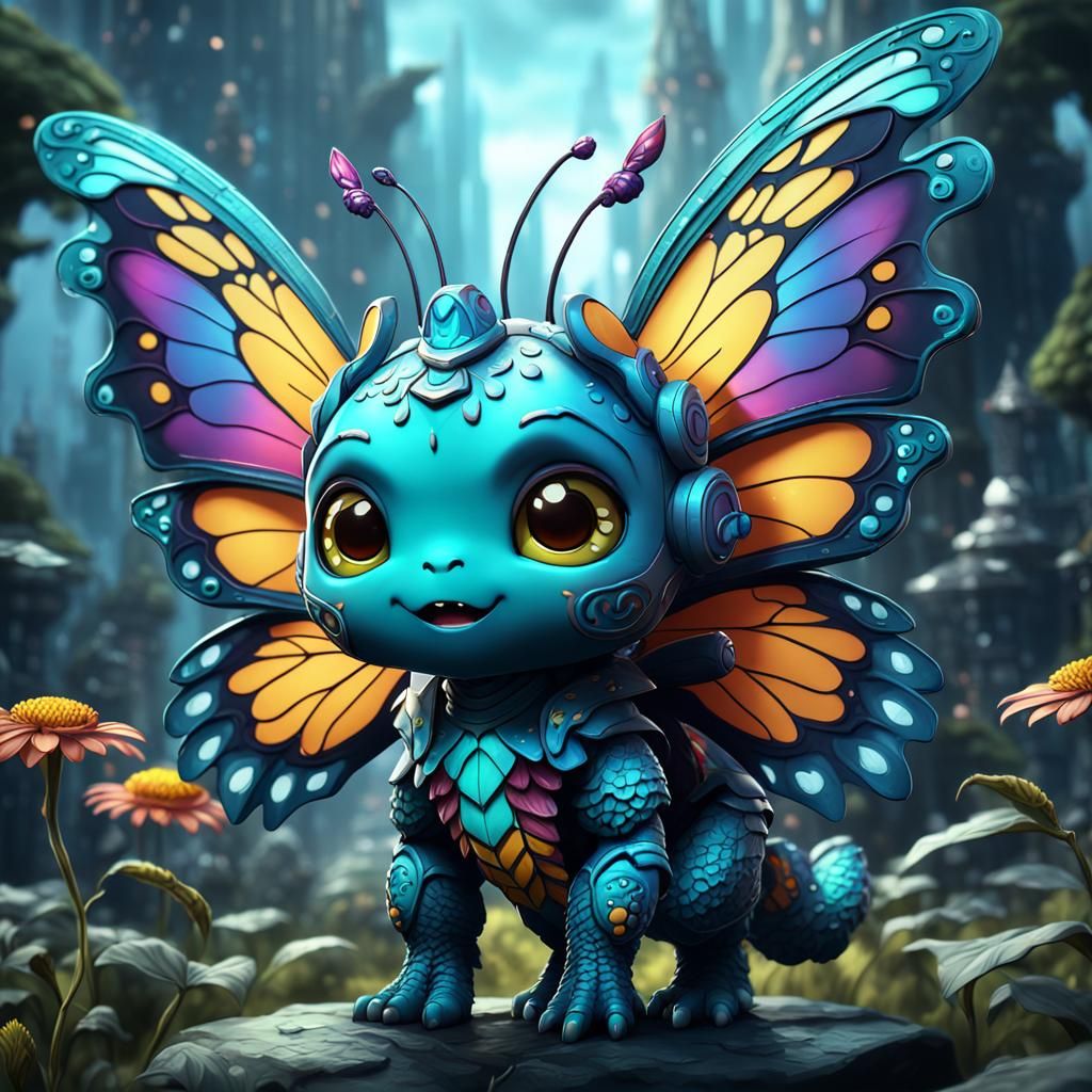 Chibi Kaiju Butterfly Fairy in Detailed Matte Painting