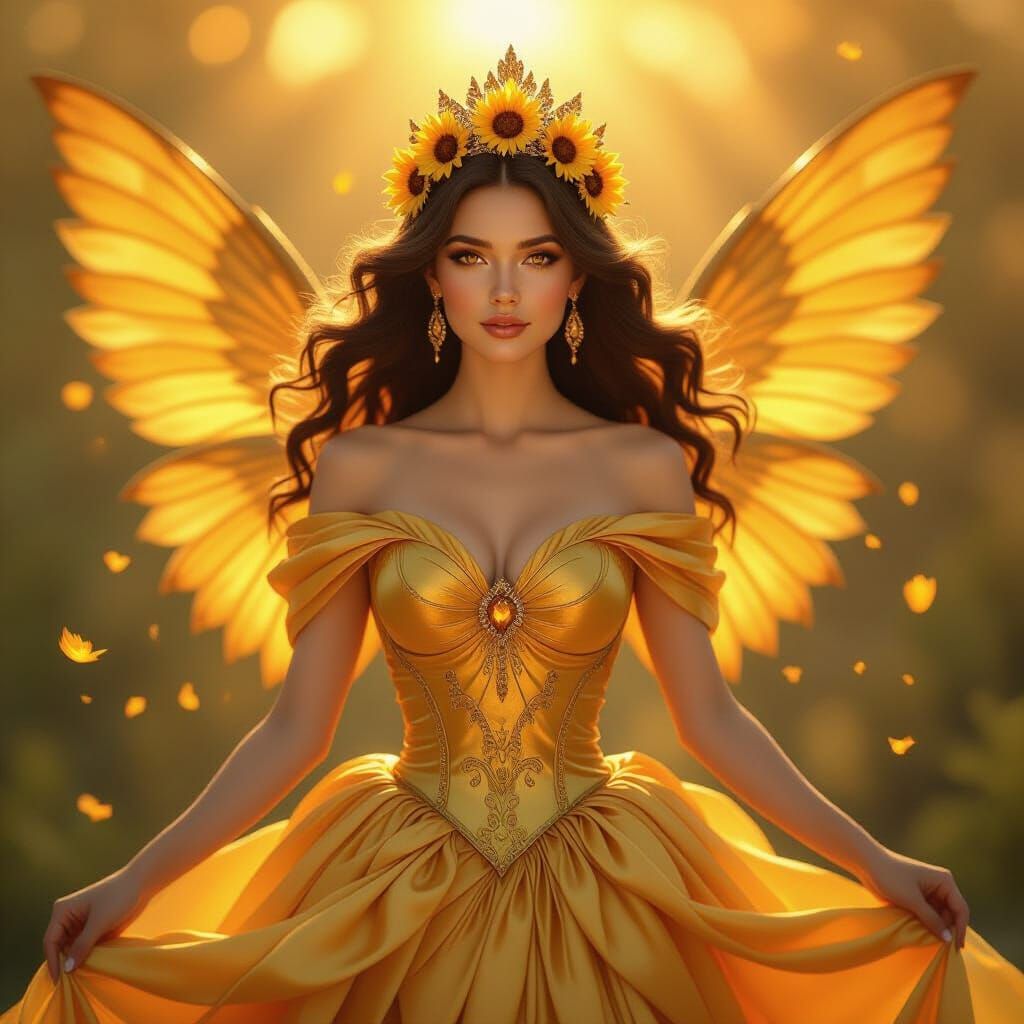 Golden Sunflower Princess in Art Nouveau Style