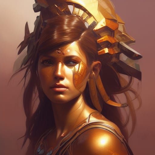 Detailed Amazon Warrior Portrait in Art Nouveau Style