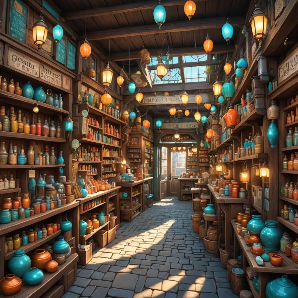 Bustling Fantasy General Store Concept Art