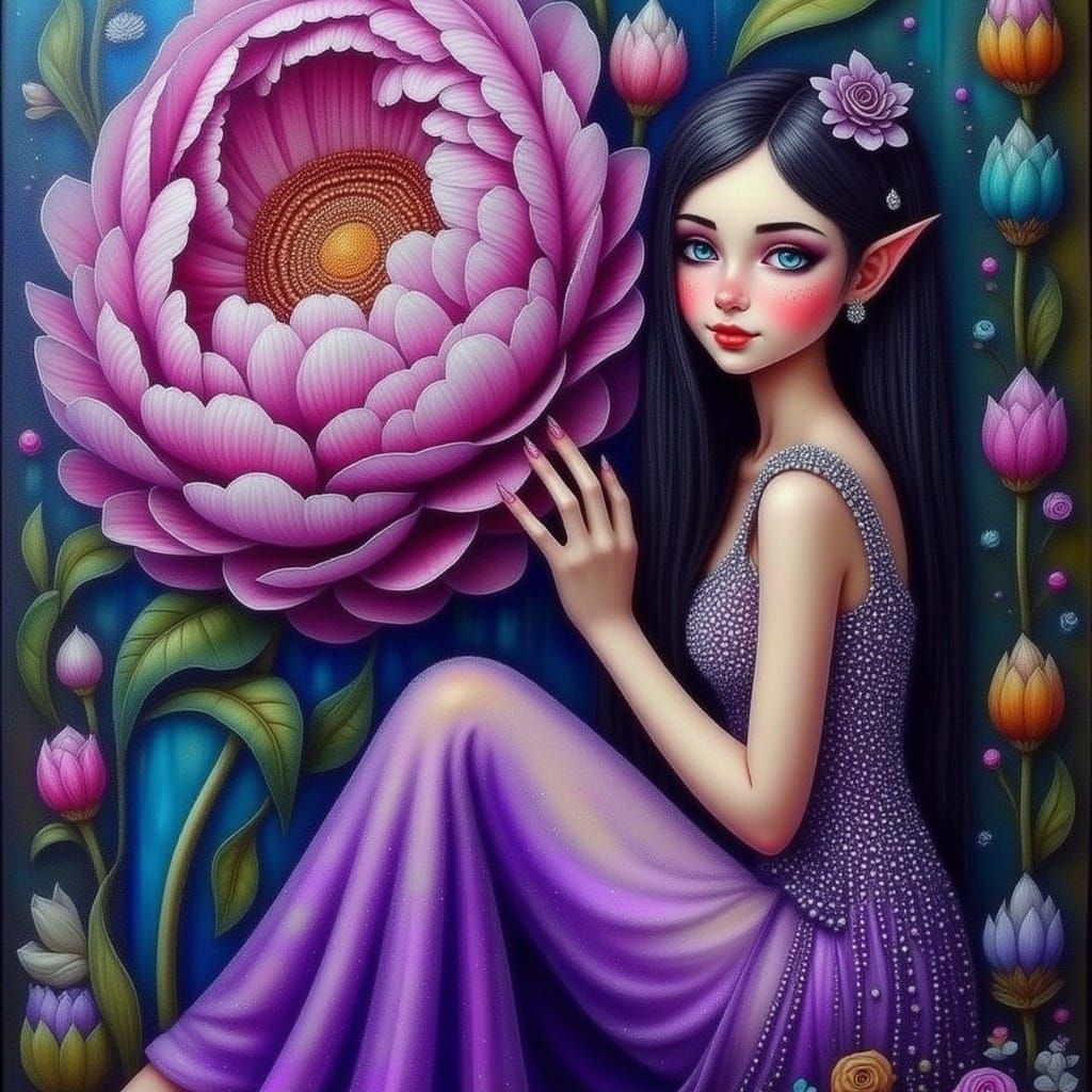 Elegant Elf in Enchanted Garden, Fantasy Art
