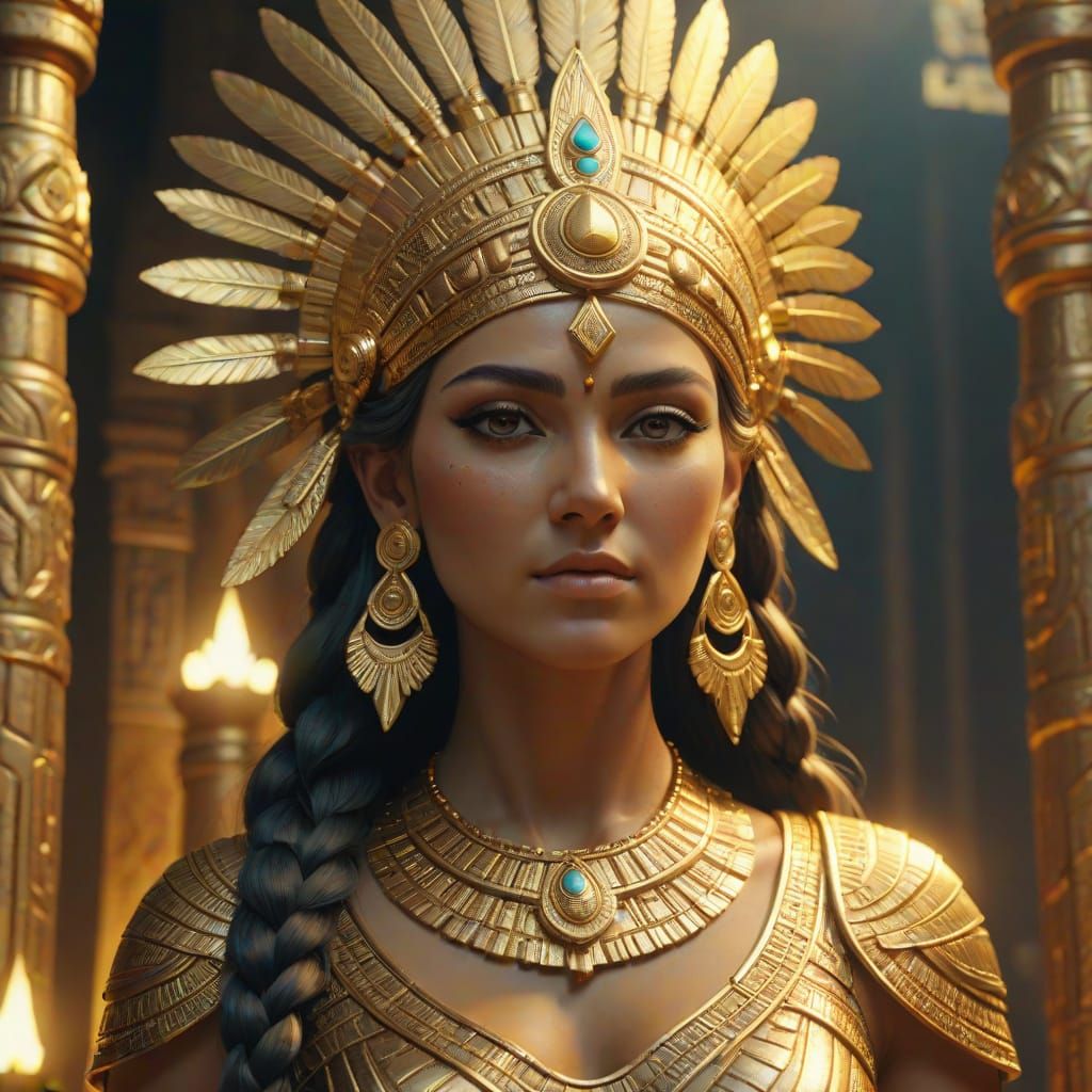 Sumerian Goddess in Temple: Photorealistic Digital Art