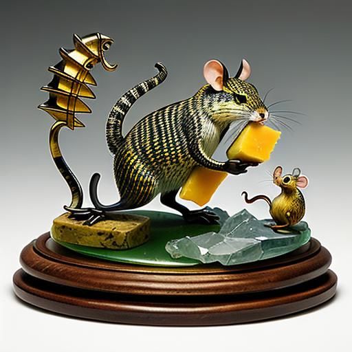 Glass Mouse Stealing Cheese: Enameled Figurine
