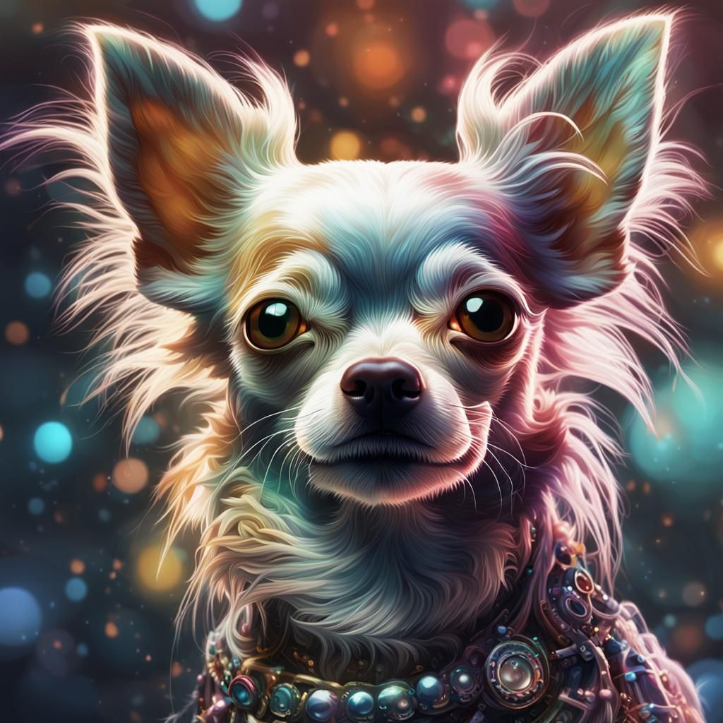 Decopunk Chihuahua in Fantastical Realm, Detailed Portrait