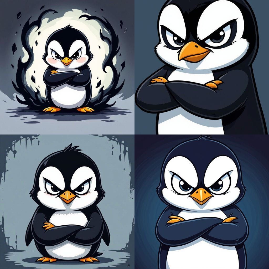 Menacing Baby Penguin Cartoon with Aura
