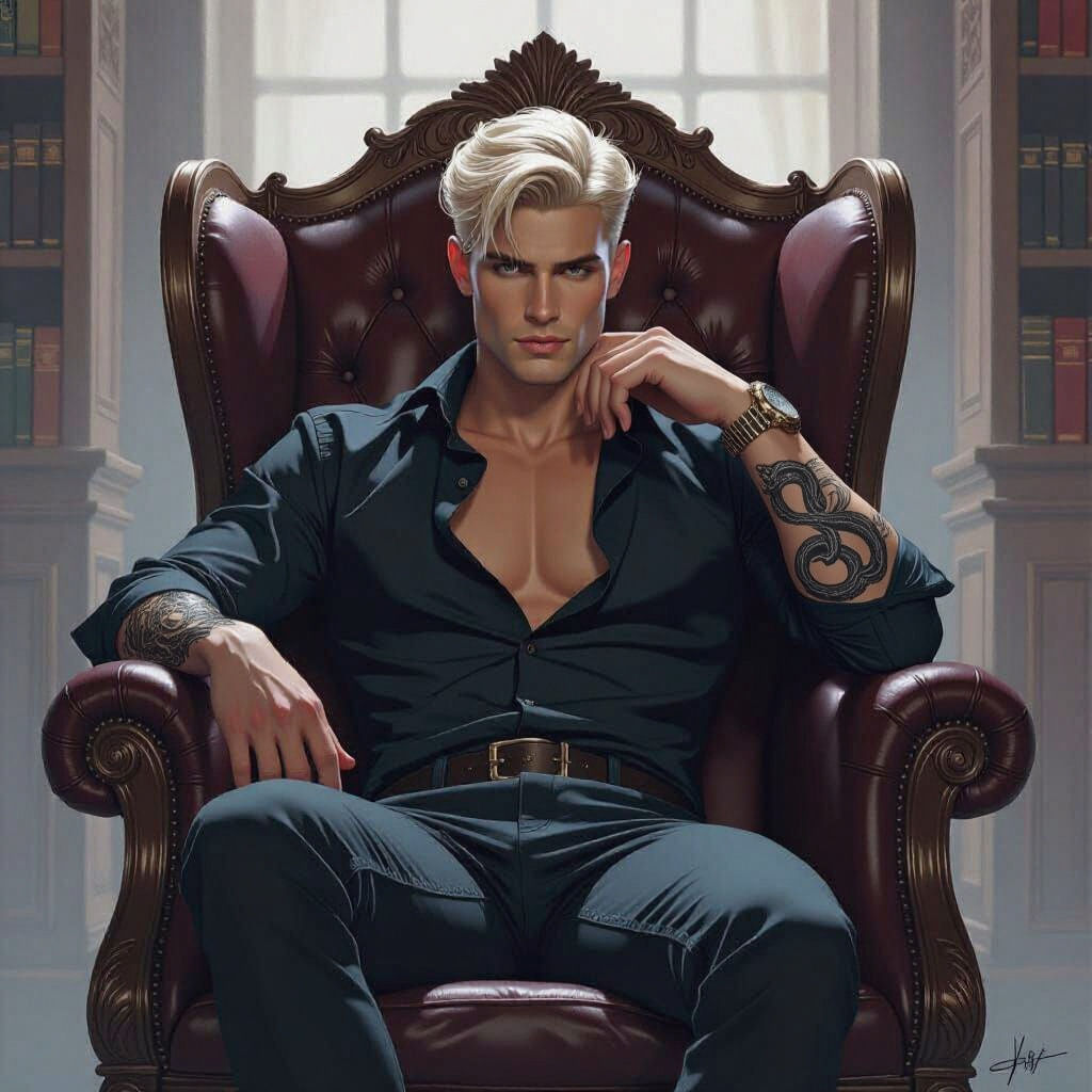 Seductive Aristocrat in Noir Style with Bookshelf