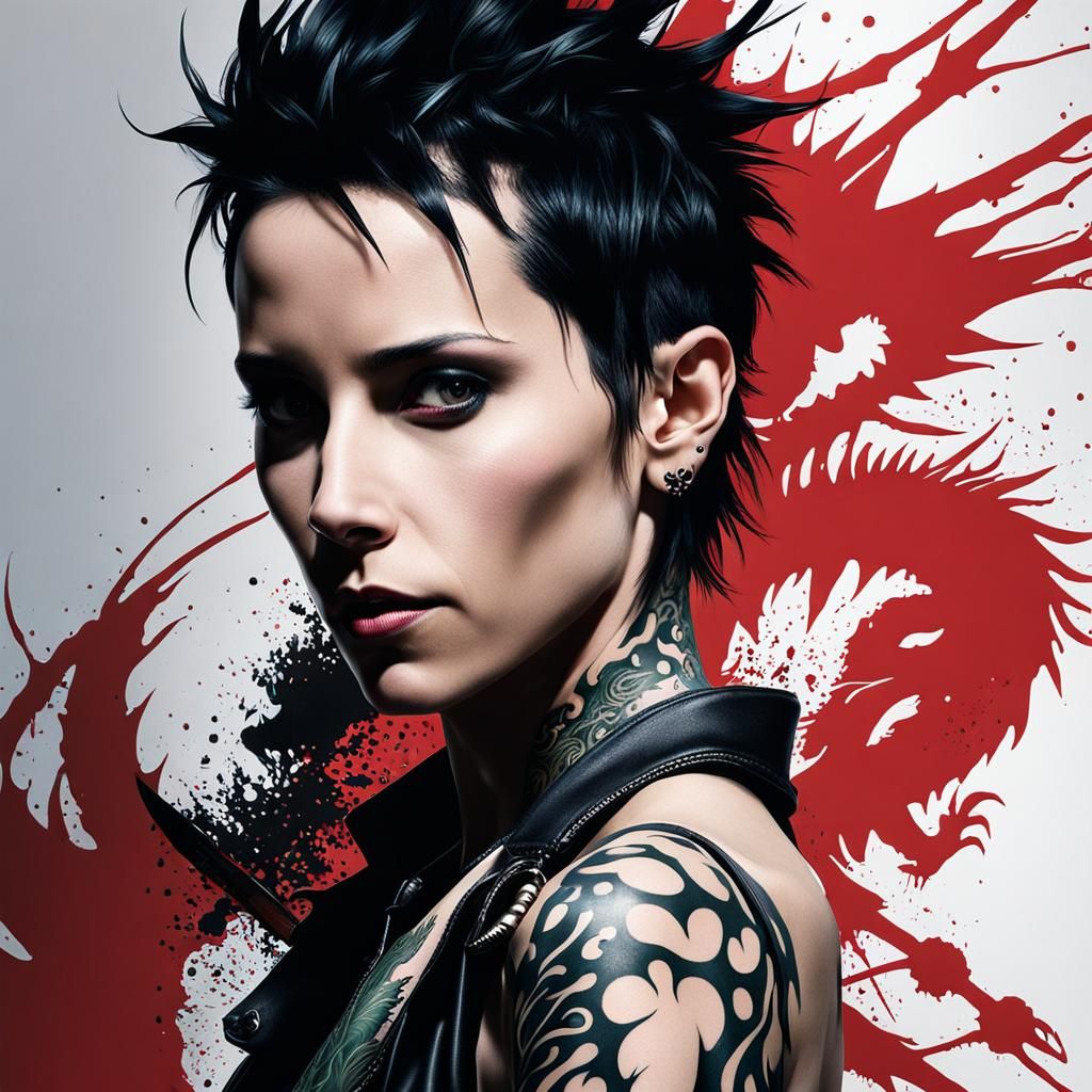 Lisbeth Salander shows off her dragon tattoo on her back and shoulders splash art