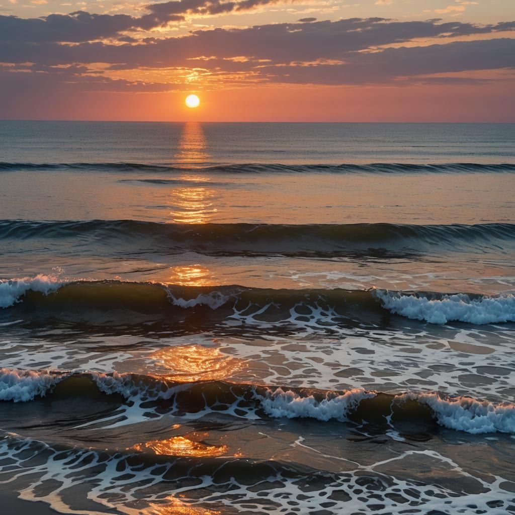 Golden Sunrise Over Ocean Waves: Digital Art