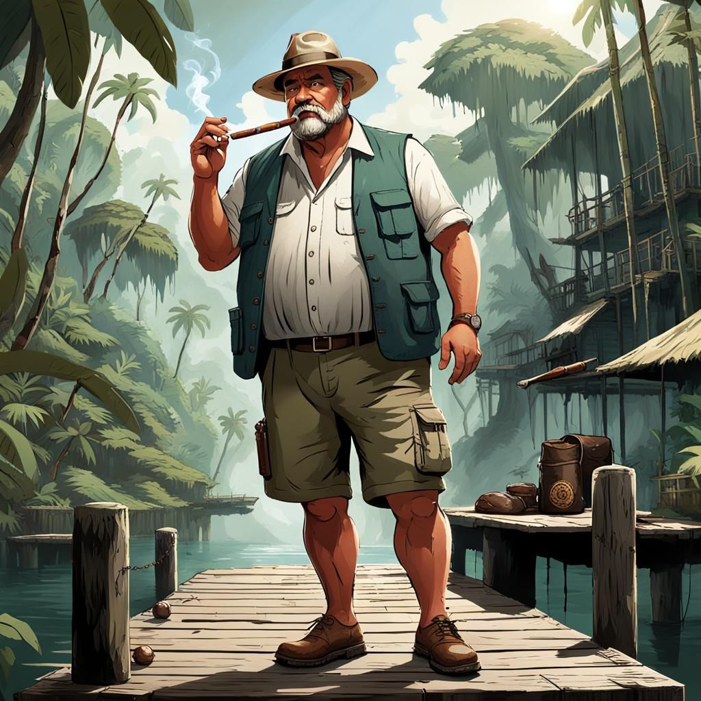 Jungle Dock: Middle-Aged Man in Dnd Fantasy Art