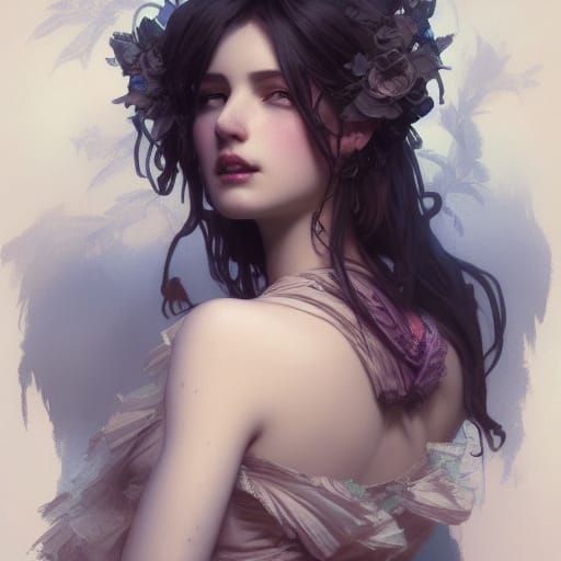 Detailed Gothic Portrait in Art Nouveau Style