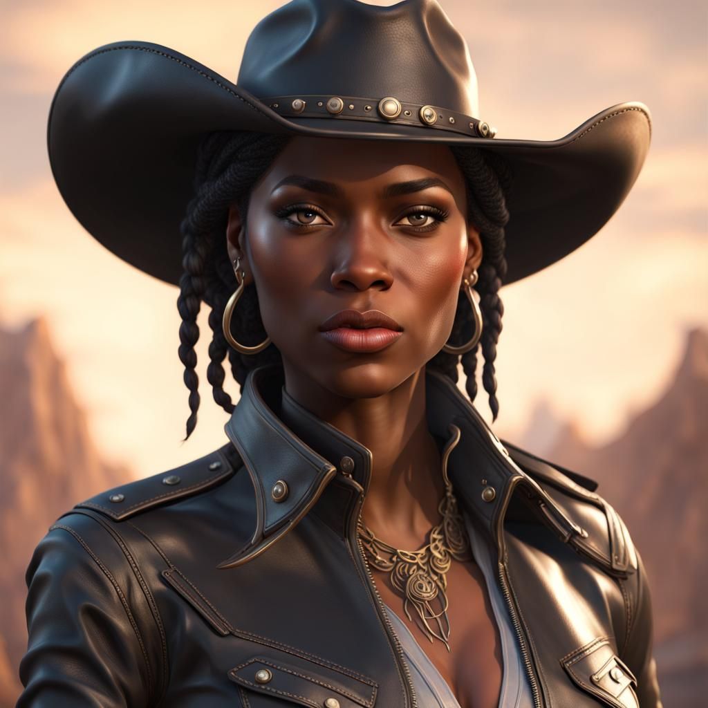 Black Woman in Leather Cowgirl Outfit Portrait