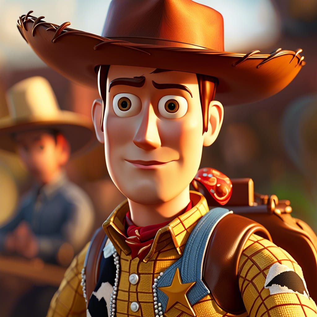 Hyperrealistic Woody Portrait in Red Dead Style