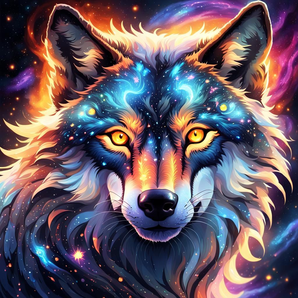 Ethereal Wolf Encircled by Cosmic Threads