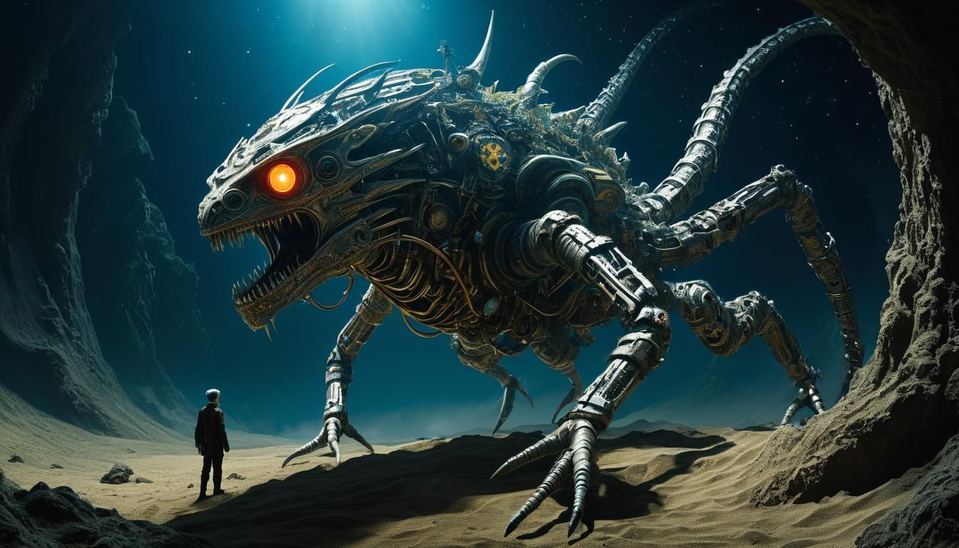 Cybernetic Steampunk Parasite in Space With Cubic Monster