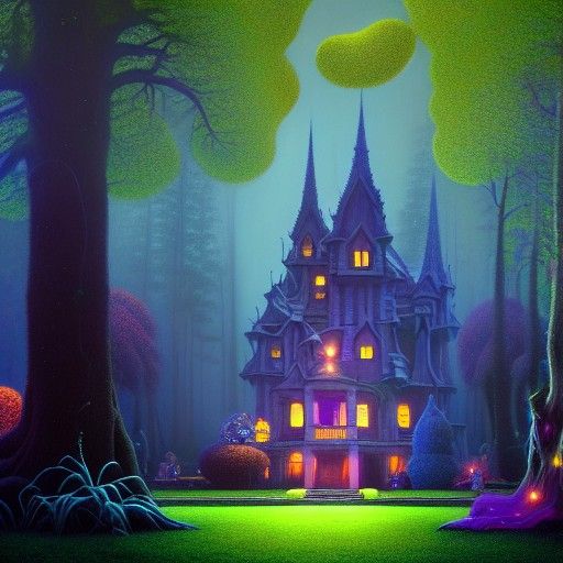 Looming Haunted Mansion in Hyperdetailed Oil Painting