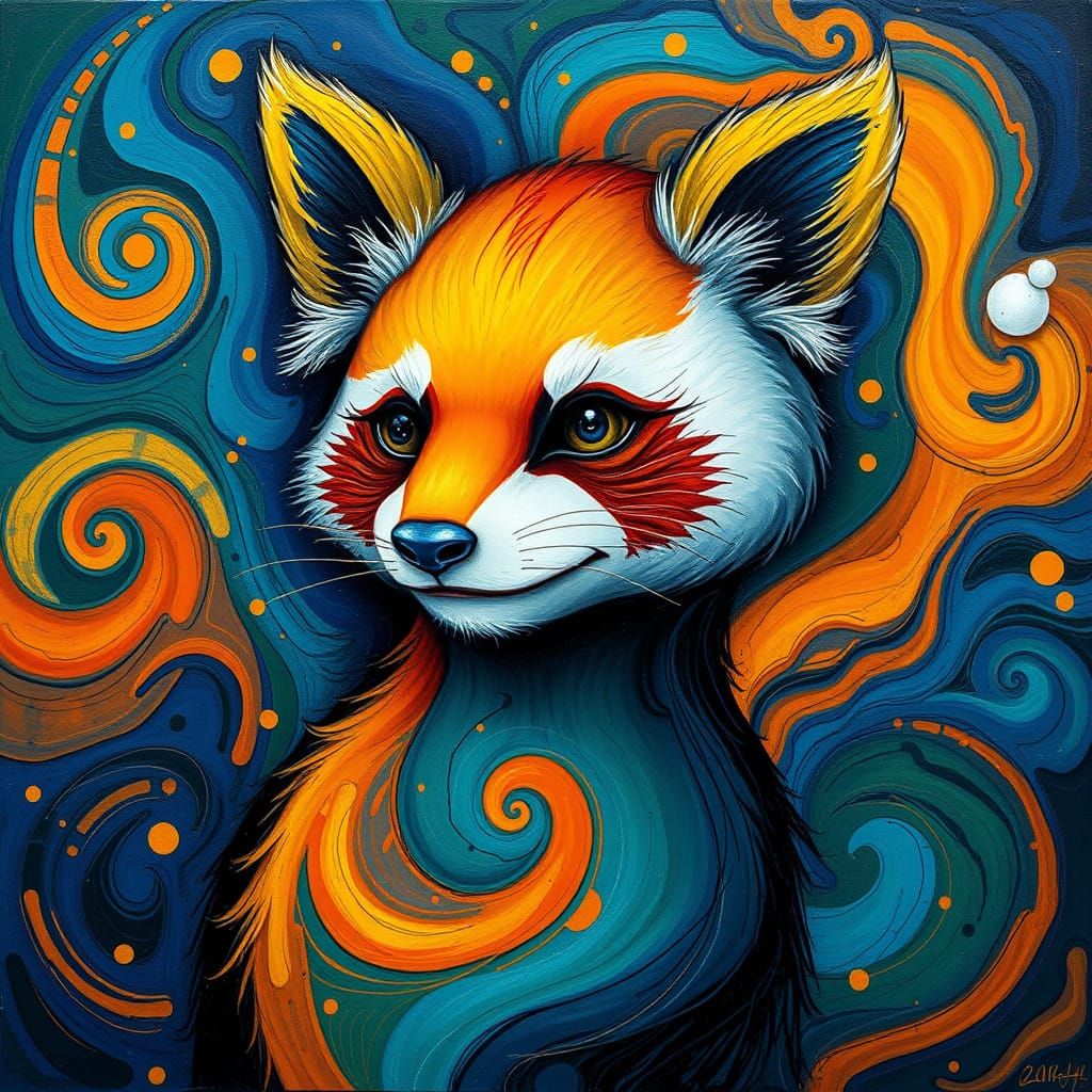 Whimsical Abstract Panda Fox in Bold, Expressive Colors