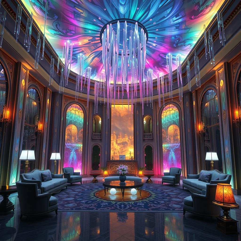 Luminescent Crystal Hall with Golden Light