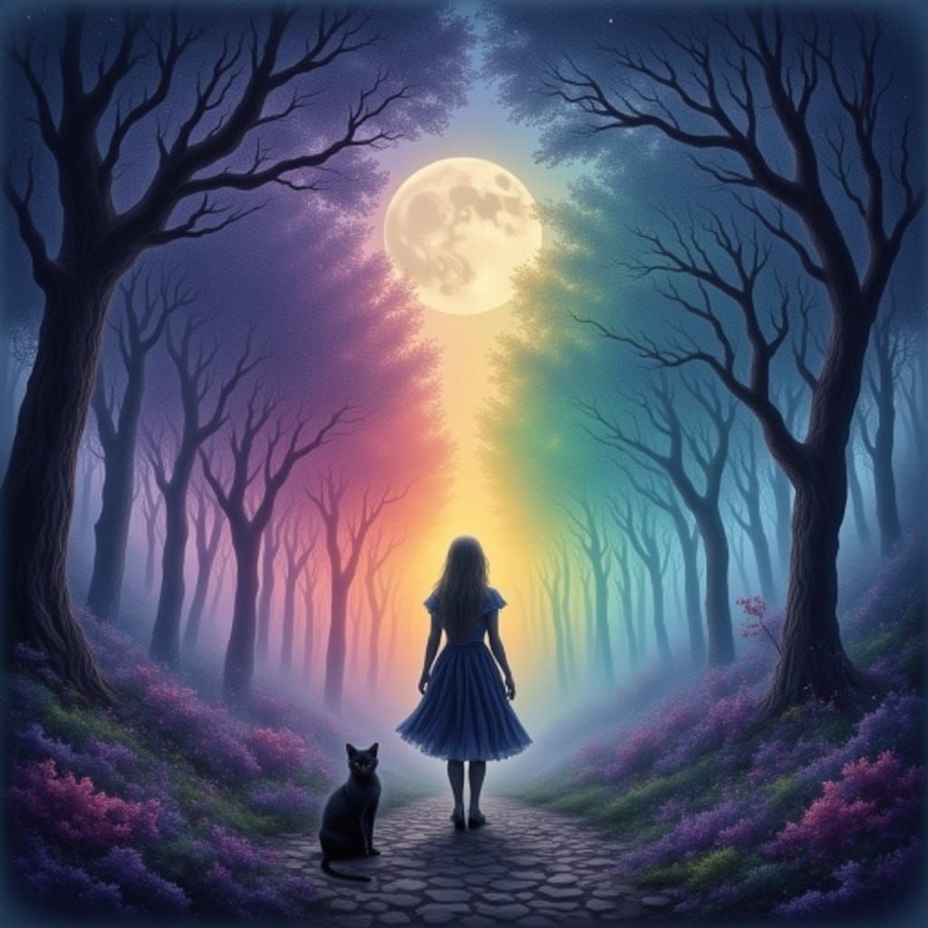 Mystical Figure Basks in Rainbow's Ethereal Glow