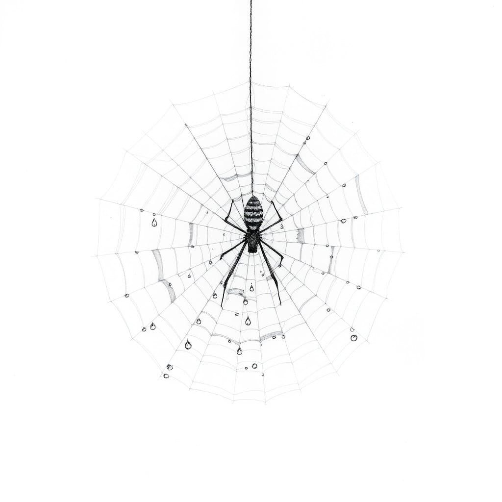 Elegant Minimalist Charcoal Drawing of a Spider's Web