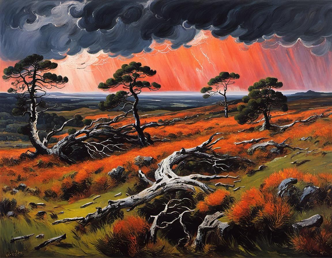 Moorland Pines Before a Storm: Intricate Landscape