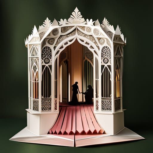 Victorian Origami Garden Pop-Up Book in Dark Fantasy Style