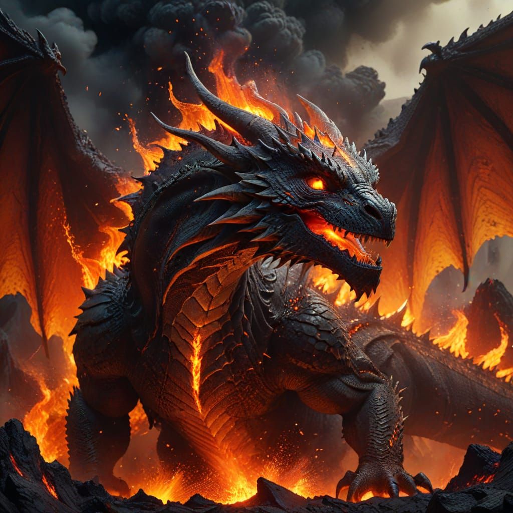 Dragon Emerges From Fiery Volcano Cinematic Art