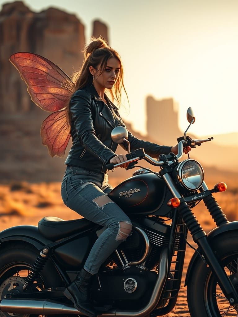 Fairy Biker Rides Through Monument Valley