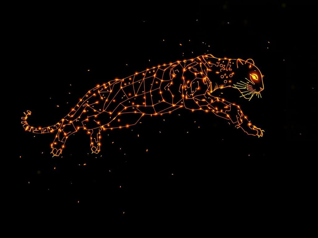 Firefly Panther Leaping in the Dark, Neon Art