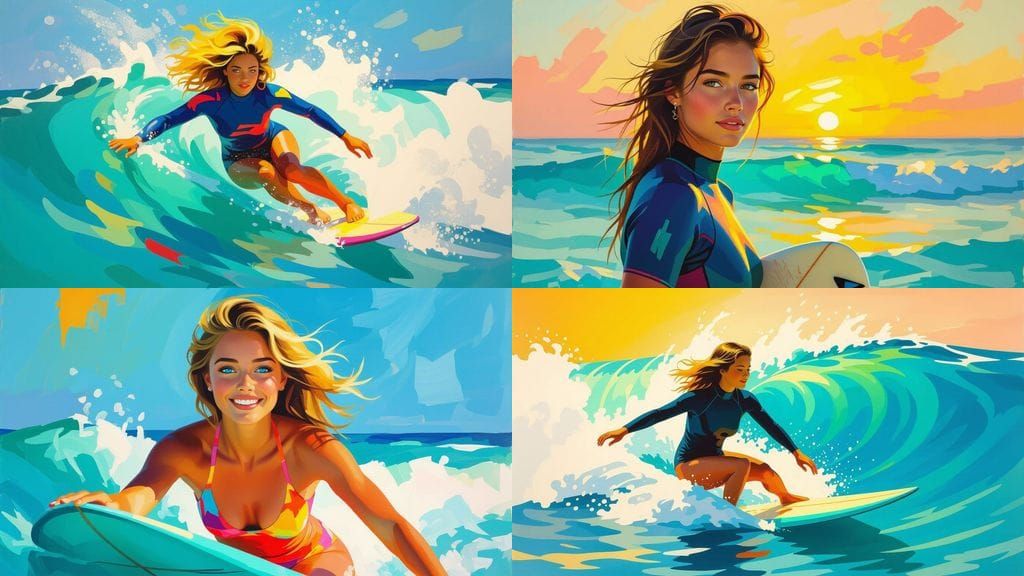 Surfer's Oceanic Serenity in Vibrant Acrylic