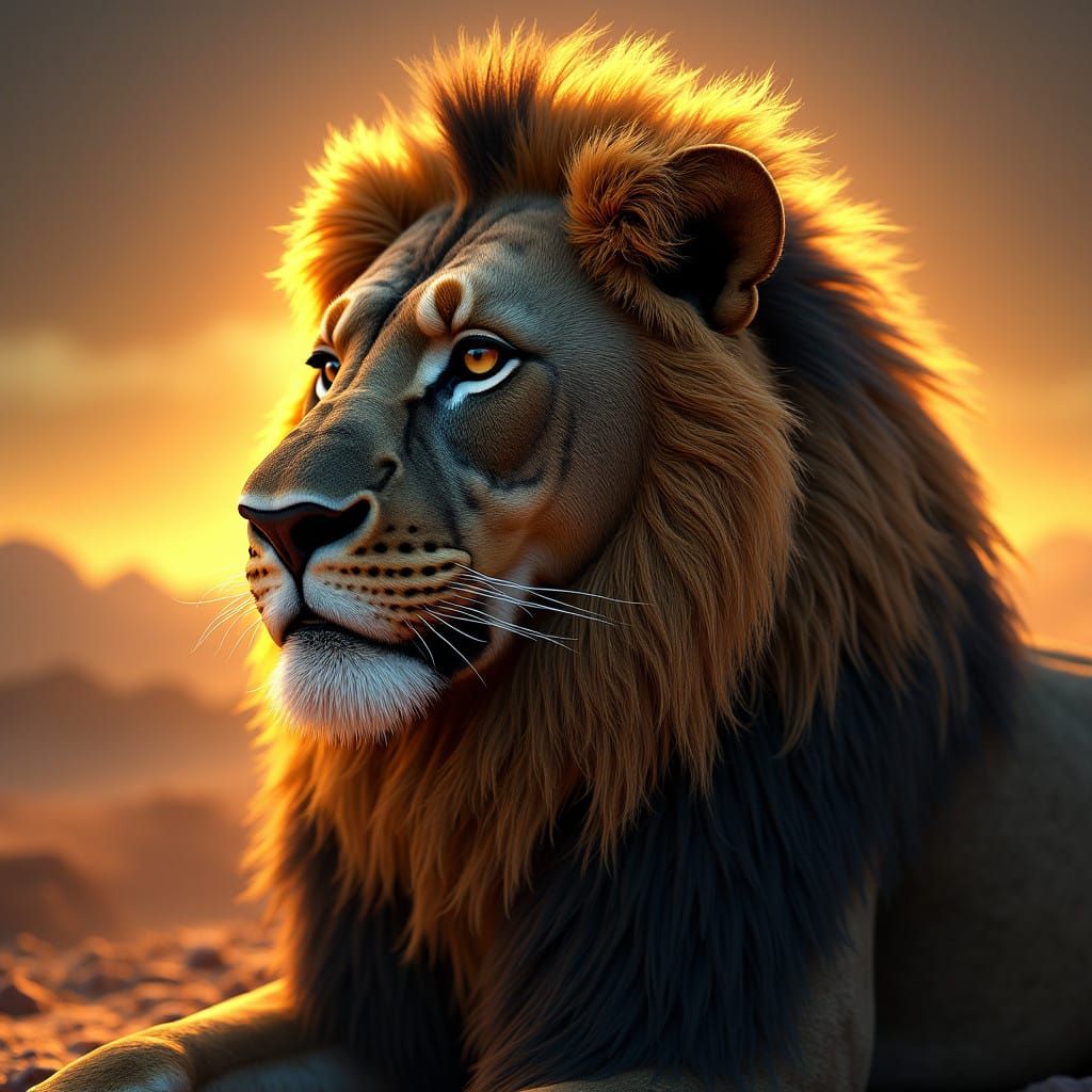 Ancient Egyptian Lion Face Radiates Neon Aura