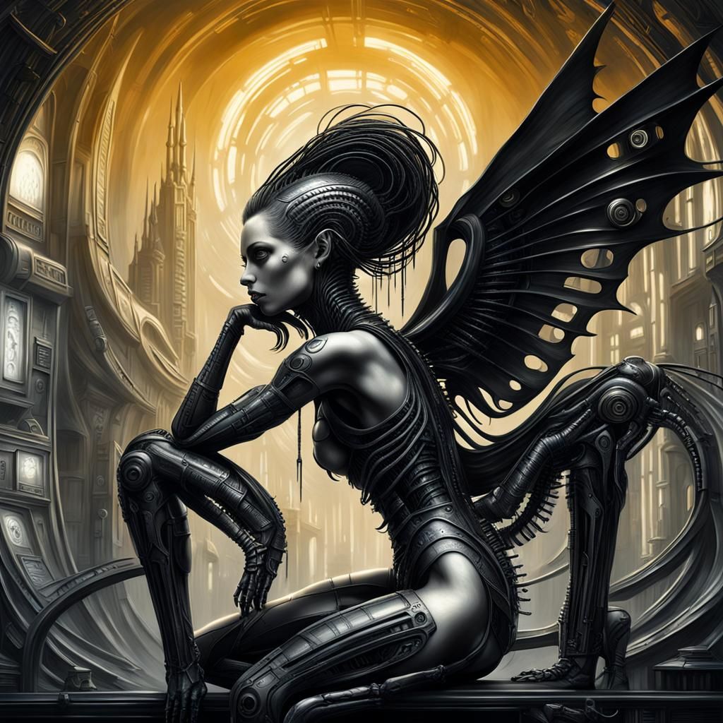 Gothic Cyberpunk Female Figure in Hyperrealistic Style