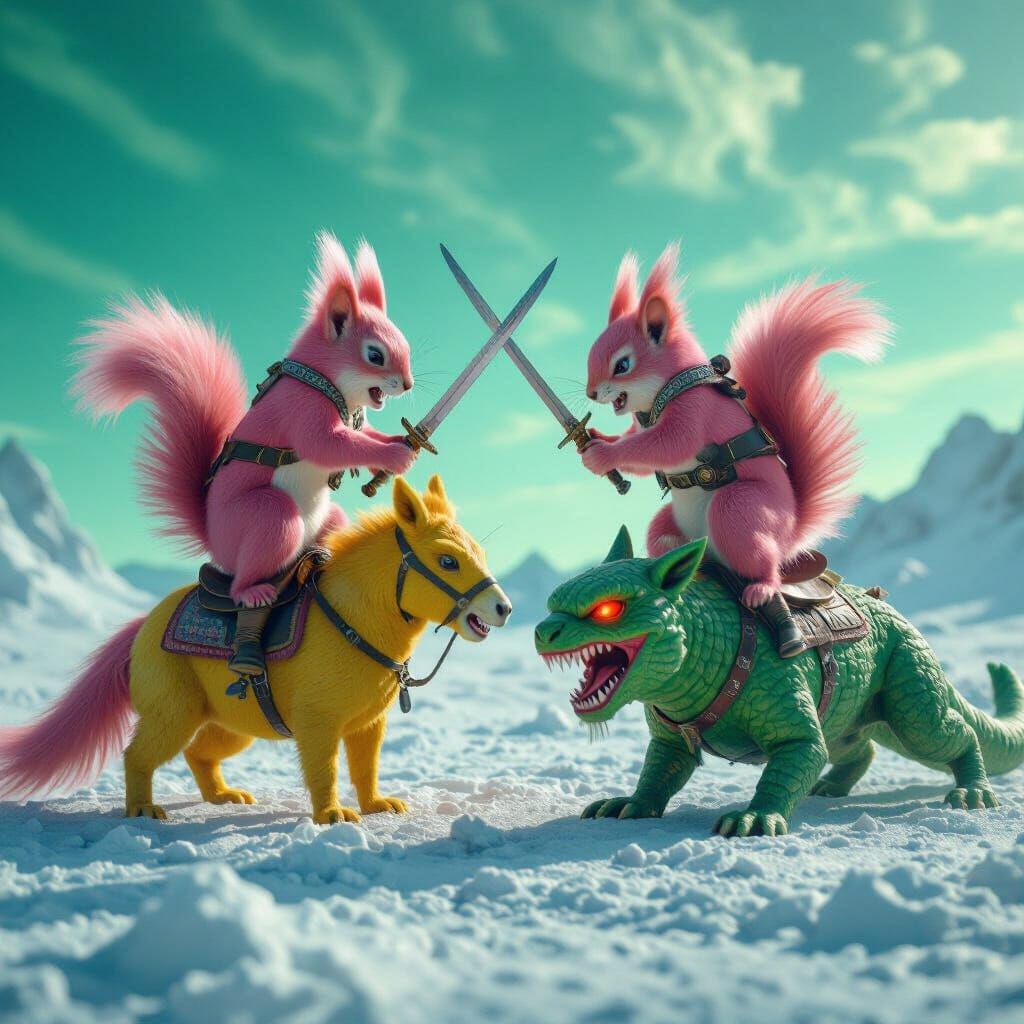 Pink Squirrels Battle Snakedog on Icy Planet