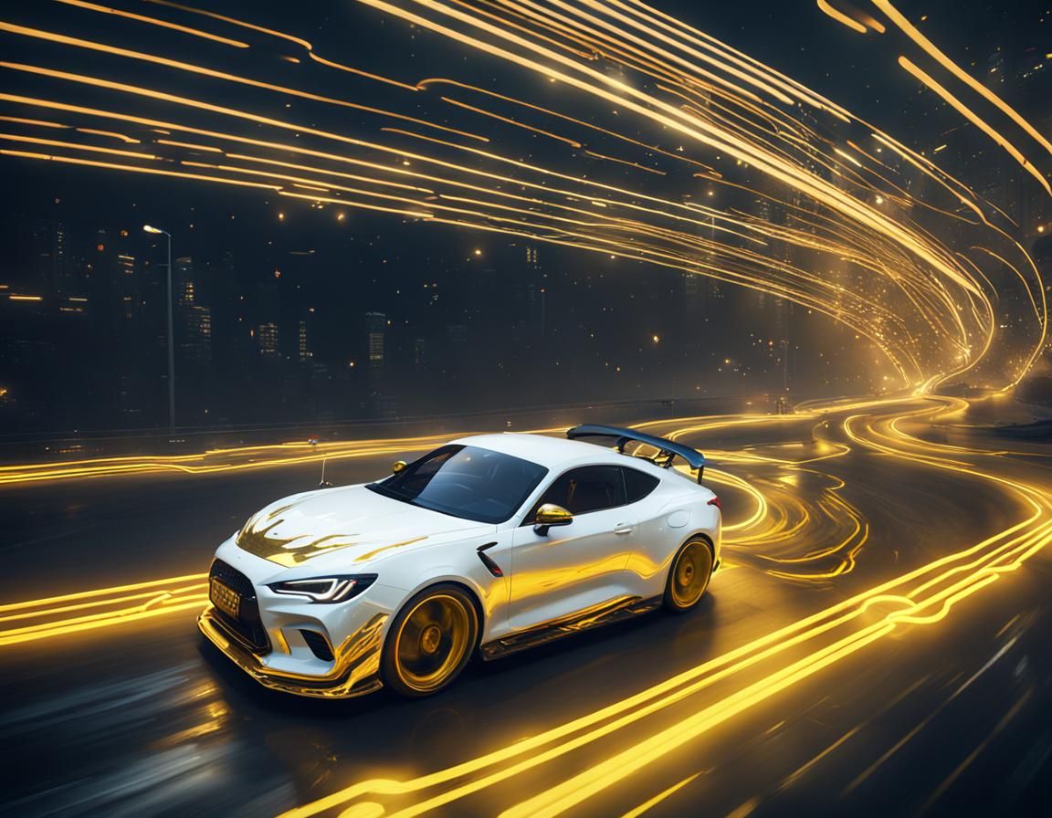 Gold Painted Car Drifting with Neon Trails