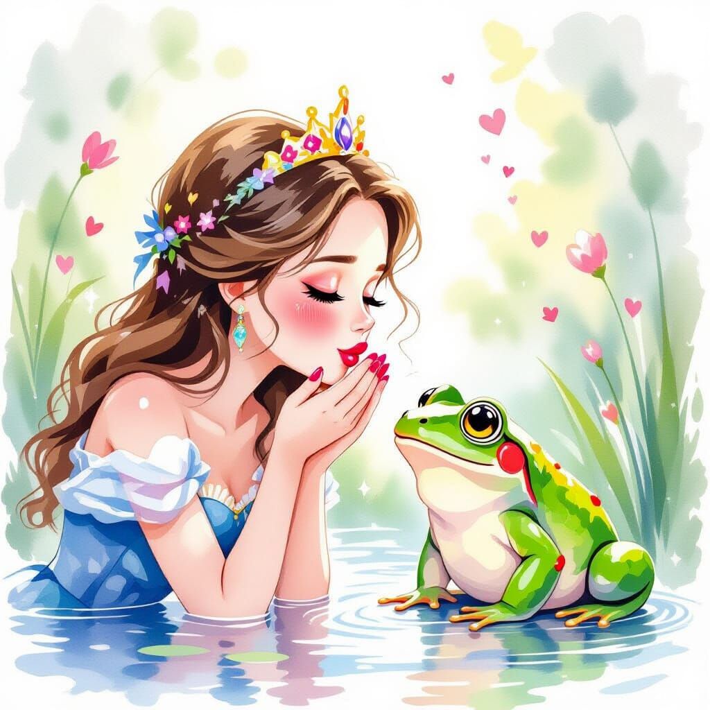 Princess's Kiss: A Soft Ink Painting of Love