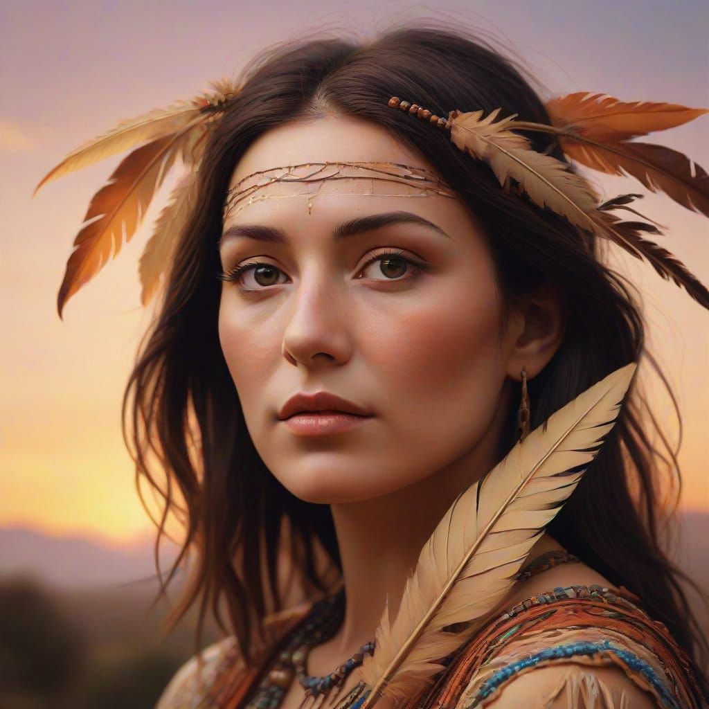 Surreal Native American Woman Embracing Nature