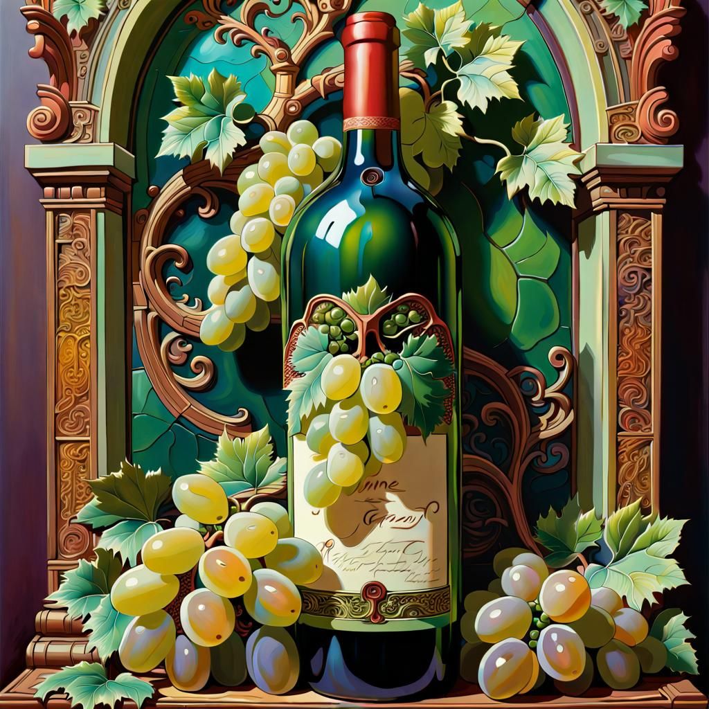 Ornate Wine Bottle Poster in Detailed Relief
