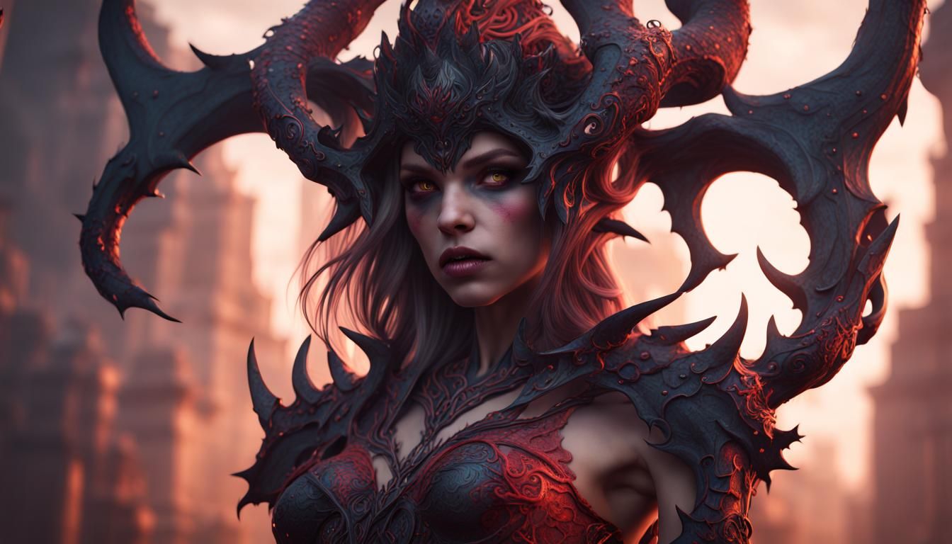 Detailed Matte Painting of a Demon Girl
