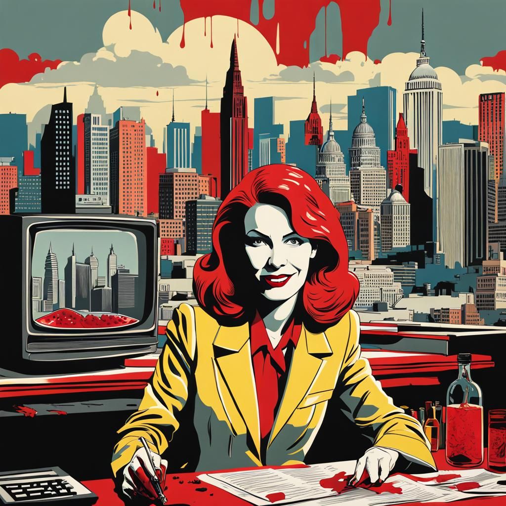 Cubist Vampire News Anchor with Watermelon